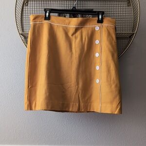 Modcloth Mustard Yellow Button-Front Mini Skirt with White Piping
